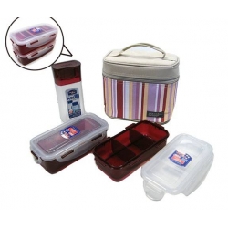 Microwavable Airtight Bento Lunch Box Set Lovely Red with Bottle