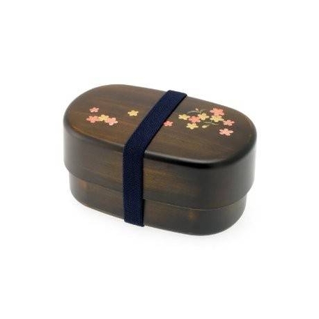 Japanese 2-Tiered Bento Box, Woodgrain Cherry Sakura Blossom 