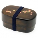 Japanese 2-Tiered Bento Box, Woodgrain Cherry Sakura Blossom 