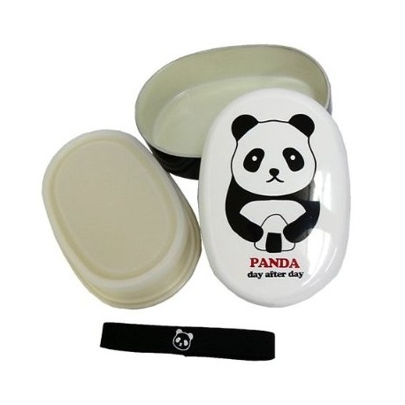 Japanese Bento Box 2 tier Oval Lunch Box with Strap Panda