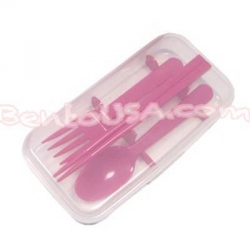 Japanese Bento Accessories Fork Spoon Chopsticks Case 4 in 1 Pink