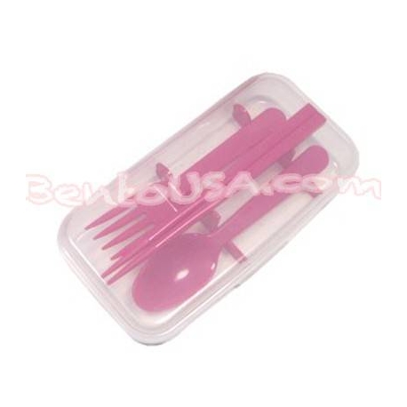 Japanese Bento Accessories Fork Spoon Chopsticks Case 4 in 1 Pink