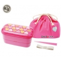 Authentic Japanese Bento Box Lunch Box Designer Set Pink Heart