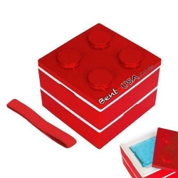 Block Bento Lunch Box 2 tier with Cold Gel Pack Red