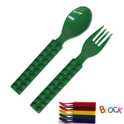 Building Block Japanese Cutlery Spoon and Fork set for Bento Green