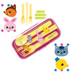 Portable Bento Fork Spoon Chopsticks and Case 4 in 1 Pink