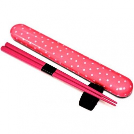 Polka Dot Chopsticks with Case and strap Pink