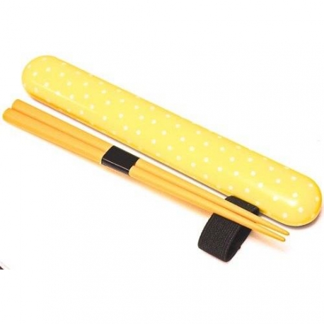 Polka Dot Chopsticks with Case and strap Yellow