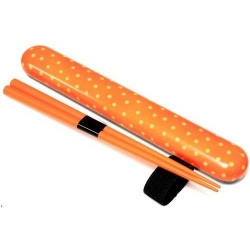 Polka Dot Chopsticks with Case and strap Orange