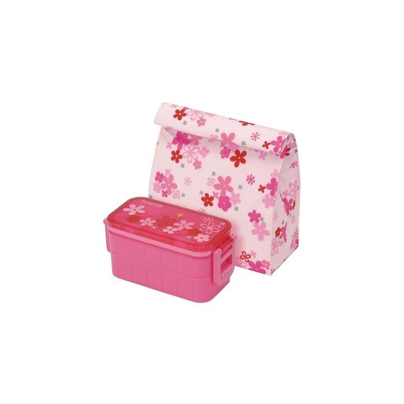 Insulated Bag Ice Pack 2-Tier Bento Lunch Box Flower Set for Bent