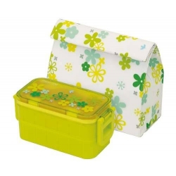 Insulated Bag Ice Pack Japanese 2-Tier Bento Lunch Box Flower Set Green