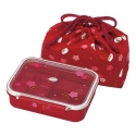 4 Sections Flat Food Bento Lunch Box with Bag Small 550ml Lucky Rabbit Red