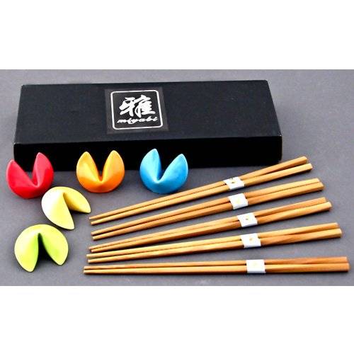 5 piece Crane Chopstick Set w/ Rests WHT 