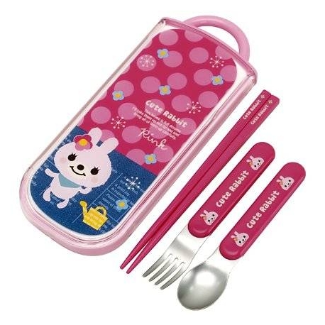 Japanese Bento Fork Spoon Chopsticks and Case 4 in 1 Rabbit