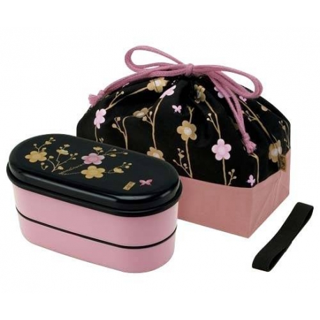 Japanese Bento Lunch Box Designer Set Slim Pink Flower