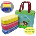Insulated Bag 3 Bento Lunch Boxes with Removable Dividers
