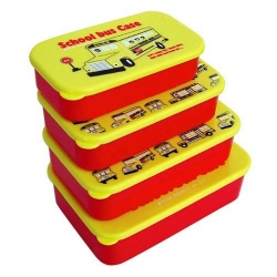 Microwavable Bento Box Lunch Box 4 Nesting Container School Bus
