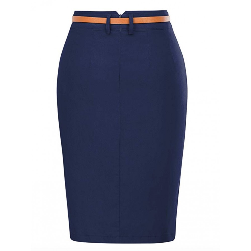 New Women's Bodycon Pencil Skirt with Belt Solid Color Blue Hip-Wra...