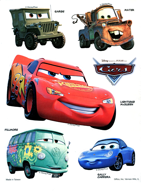 Disney Pixar Cars Static Stickers set of 2